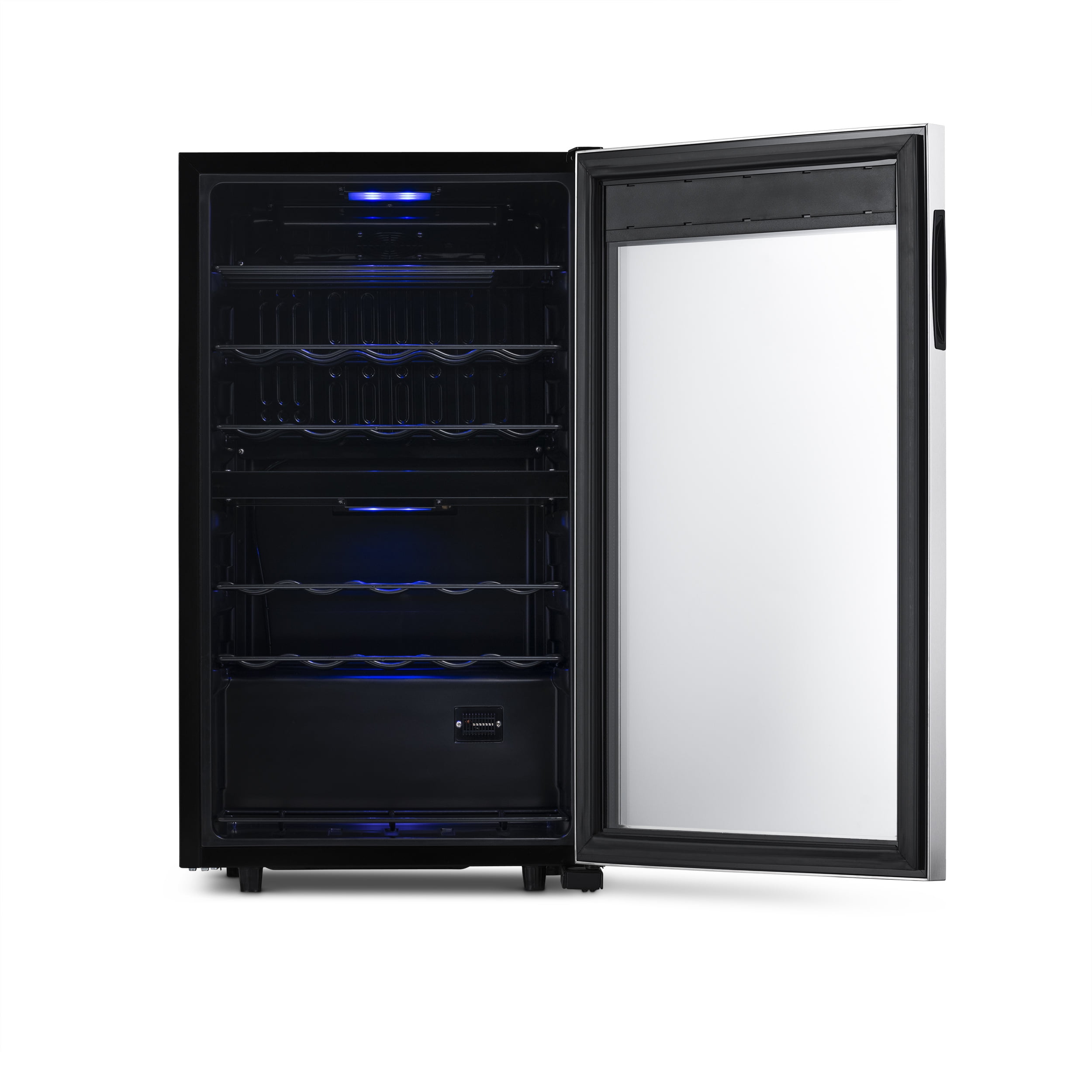 Newair Freestanding 28 Bottle Dual Zone Compressor Wine Fridge in Stainless Steel, Adjustable Racks and Exterior Digital Thermostat