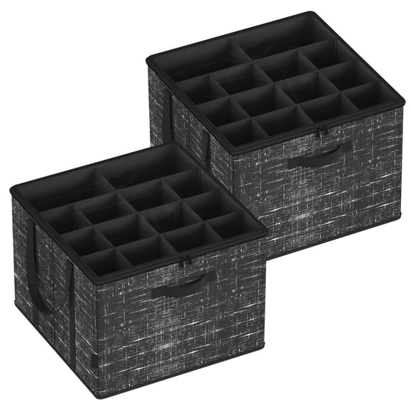 LEDREM Set of 2 Shoe Storage Cubes with Transparent Lids, 16-Pair Each Fabric Organizer Box for Closet and Entryway, Ink Black