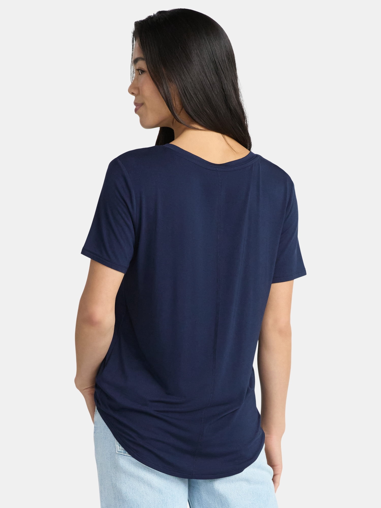 Time and Tru Women's V-Neck Tunic Tee with Short Sleeves, Sizes XS-XXXL
