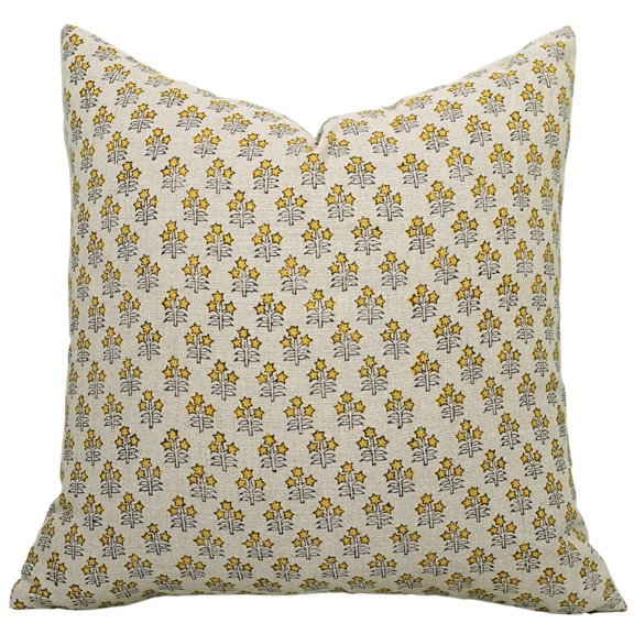 Fabdivine Indian block Printed Decorative Throw Pillowcase Pattern, handblock printed cushion cover, 20"X20","Yellow", "Pure Linen"