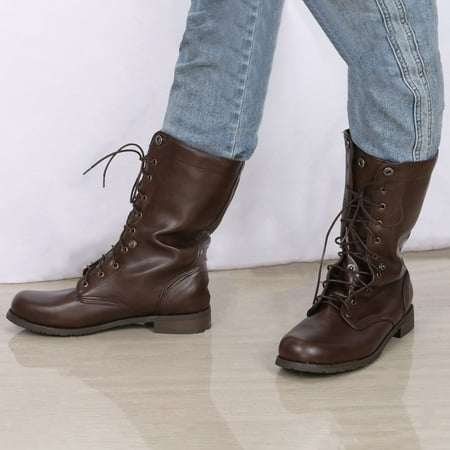 

Snow Boots Clearance Fashion Round Toe Chunky Heel Platform Front Lace Up Women S Mid Boots