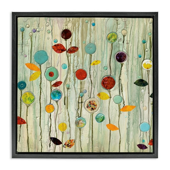 Stupell Industries Abstract Whimsical Floral Scene Botanical & Floral Painting Black Floater Framed Canvas Art Print Wall Art, 18 x 18