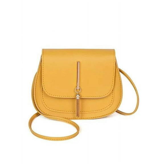 JUYGO New Golden Tassel Double Layer Semi Circle Solid Color One Shoulder Saddle Bag Fashion Casual Women Small Bag