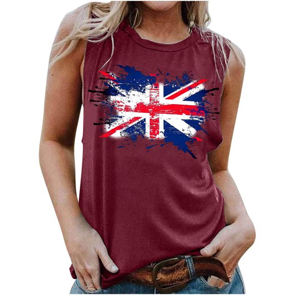 Qetyuw 4th of July Tank Tops for Women Patriotic Red White and Blue Graphic Tshirts Loose Fit Sleeveless T-shirts Cami Athletic Round Neck Tanks Work Tops for Women