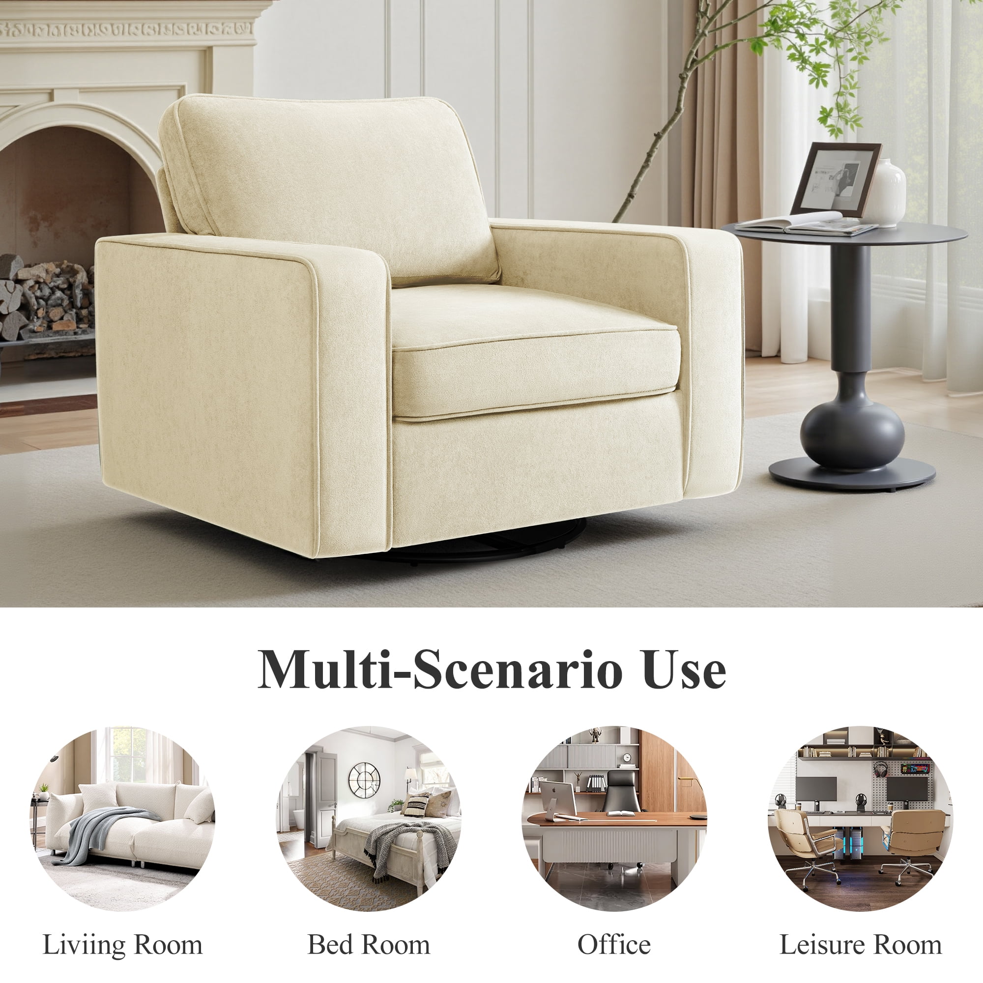 COOLHUT 360° Swivel Accent Chair Set of 2, 36.2" Wide Accent Chair Armchair, Comfy Upholstered Single Sofa Chair for Living Room and Bedroom, Biege
