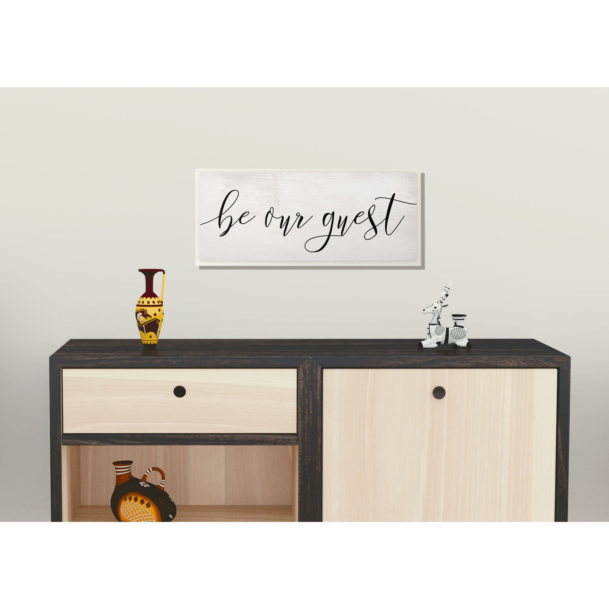 The Stupell Home Decor Collection Be Our Guest Script White Wood Look Typography Wall Plaque Art, 7 x 0.5 x 17