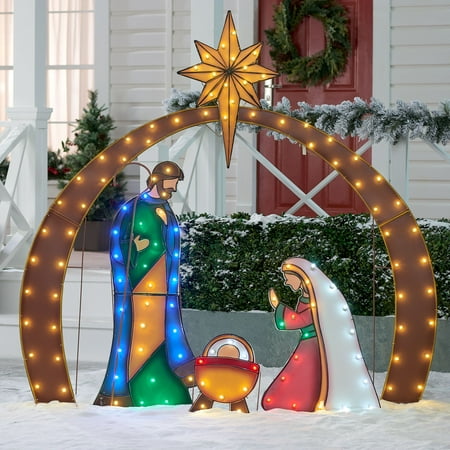 Holiday Time Light-Up LED Metal-Look Nativity Outdoor Christmas Décor ...