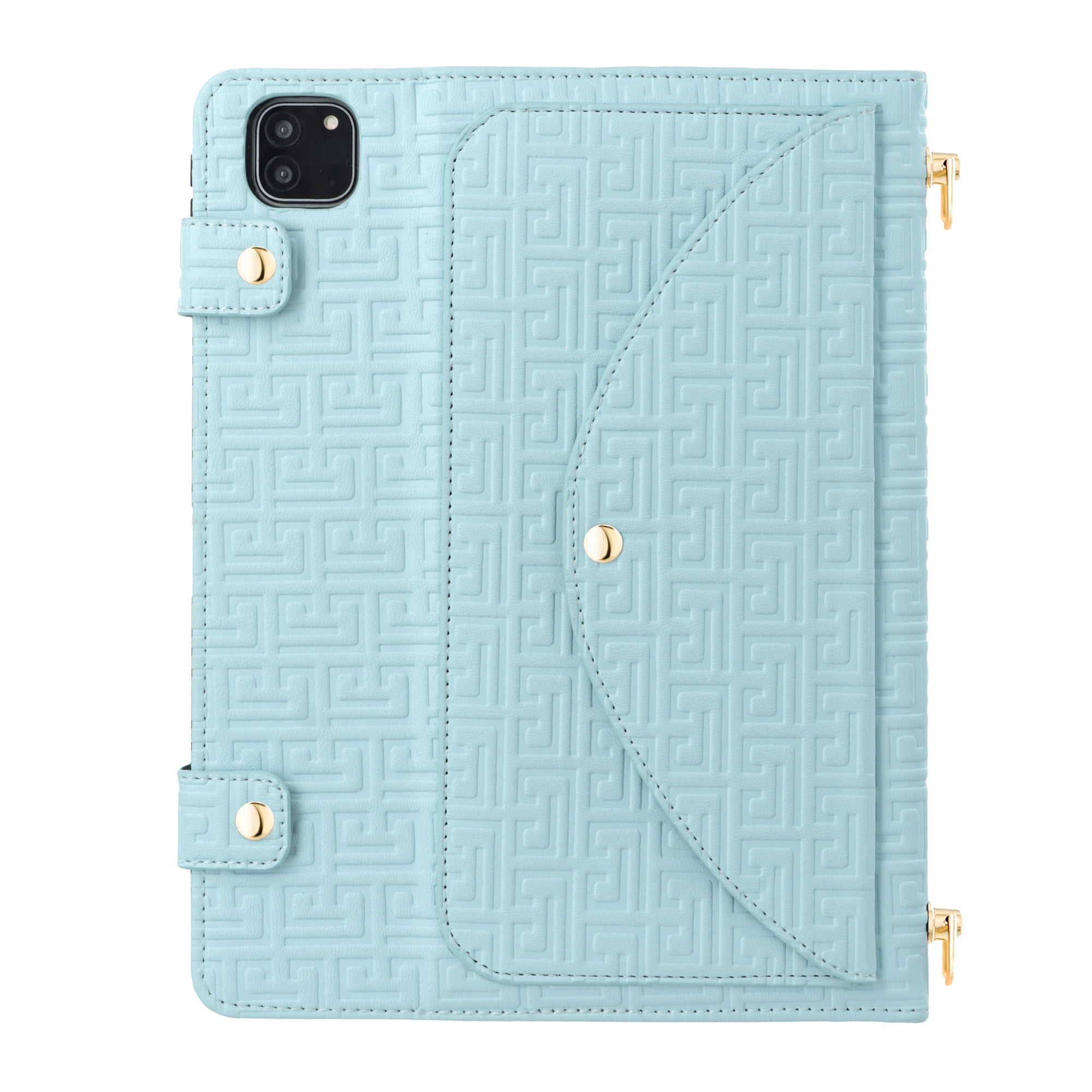 for iPad Air 11 2024/Pro 11 2022 2021 2020 2018/Air 4/Air 5, Protective Folio Case with Card Slots & Zipper Pocket & Pencil Holder, Stand Wallet PU Leather Portable Crossbody Strap Cover, Blue
