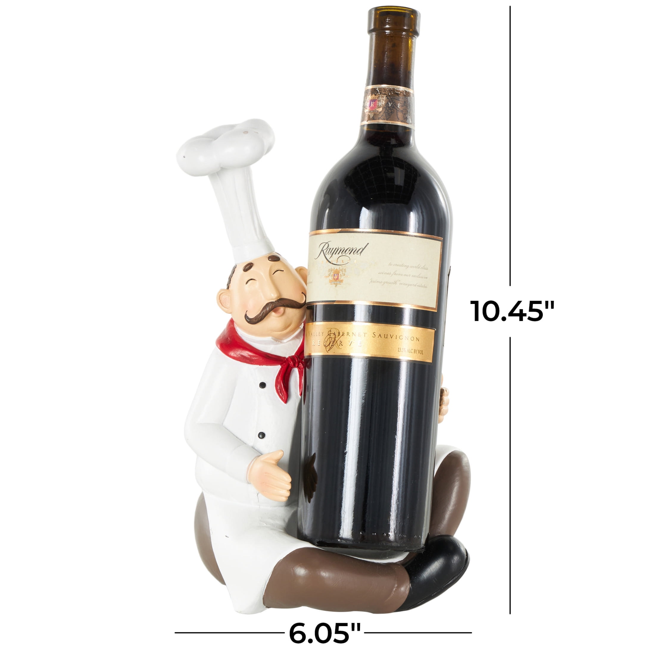 DecMode 6" x 10" White Polystone Kitchen Decorative Figurine Single Bottle Chef Wine Holder, 1-Piece