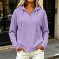 thumbnail image 2 of Women Loose Fit Half Zip Hooded Sweatshirt Sevevn Waffle Knit Drawstring Pullover For Spring Fall Daily Wear, 2 of 8