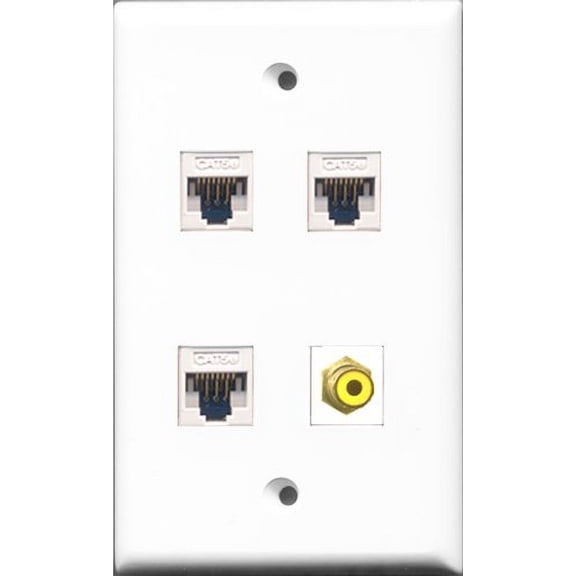 RiteAV - 1 Port RCA Yellow 3 Port Cat5e Ethernet White Wall Plate