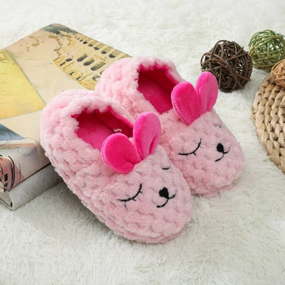 Toddler Slippers Soft Bunny Winter Warm Indoor Cozy Home Shoes Furry Comfy Fall Closed Toe Pull On Toddler Shoes Pink Sizes 6-7 Y