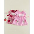 thumbnail image 3 of Cjfdfy Kids Toddler Baby Girls Back to School Dress Pre Kindergarten Outfits Bbay Girls First Day of School Outfit Apple Embroidery Cute Bow Short Sleeve Plaid Dress Toddler Summer Fall Dress, 3 of 9