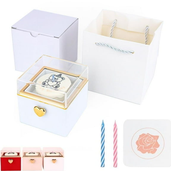 Box, Proposal Rings Box - Little Bear Cake Rotating Boxes, Reversible Bear Cake Jewelry Accessories Display Earring Storage for Women, Men & Birthday