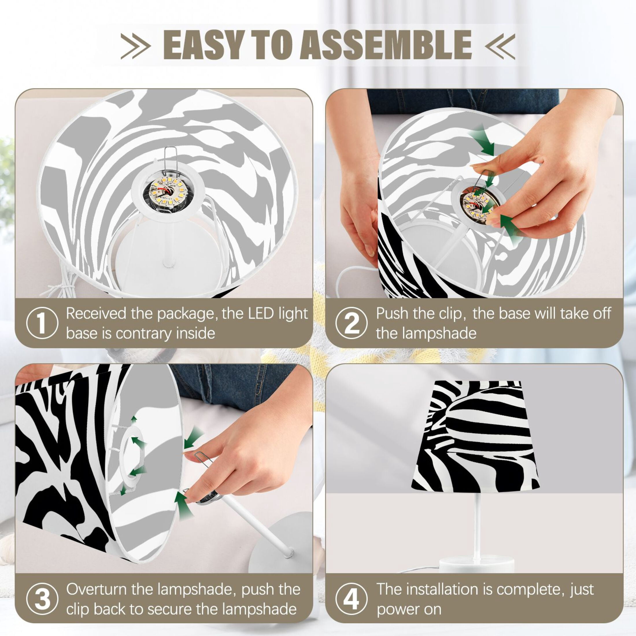 Zebra Stripe Desk Lamp LED Table Nightstand Lamps with 3 Color Temperatures for Home Bedroom Living Room Decor 6x11