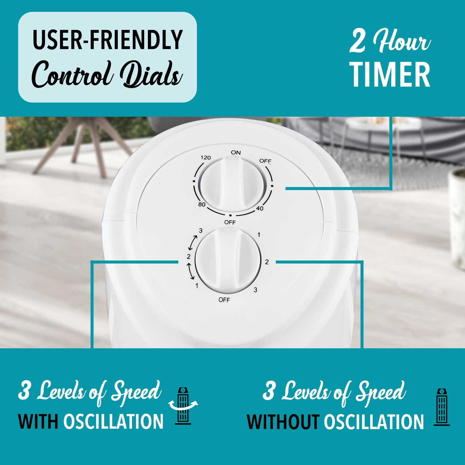 Brentwood 32-In. 3-Speed Portable Oscillating Tower Fan with Timer, F-32T (White), F-32TW