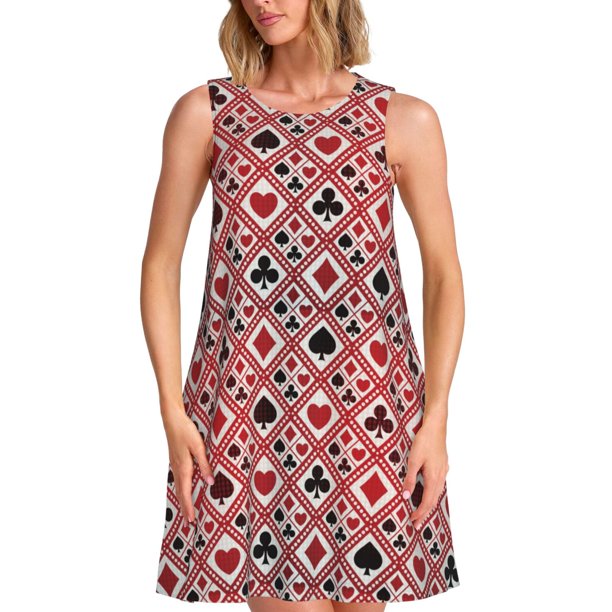 Balery Poker Vestidos de verano para mujer con estampado: vestido holgado sin mangas, vestido playero informal y cómodo para días calurosos.