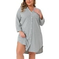 thumbnail image 4 of Agnes Orinda Women's Plus Size Sleepshirt Stripe Button Down V Neck 3/4 Sleeve Soft Pajamas Dress Lounge Nightdress with Pocket 1X Gray, 4 of 6