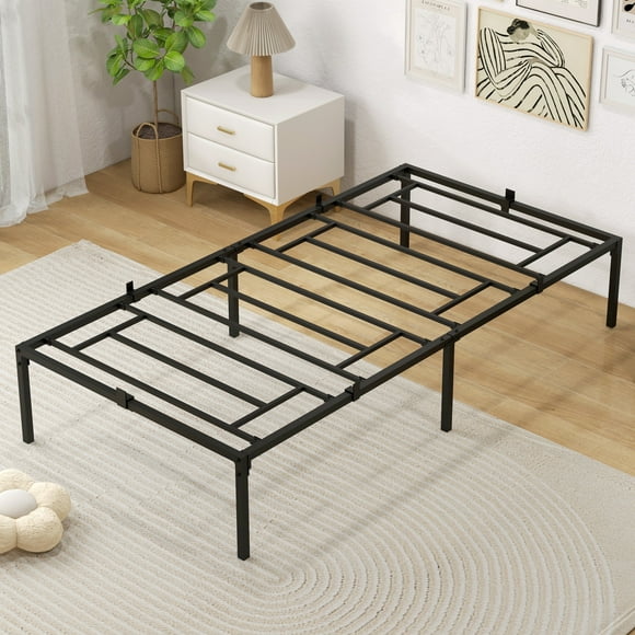 HOXPETY 14 Inch Twin Size Bed Frame Platform Metal Heavy Duty Mattress Foundation Box Spring Replacement w/Steel Base and Under-Bed Storage Bedroom, Black
