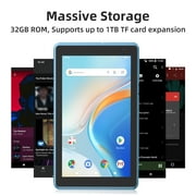Tablet 7 inch Android 14.0 Tablet, 4GB RAM 32GB ROM (512GB Expand), Quad-Core, WiFi, GMS, Dual Camera, Educational, Games
