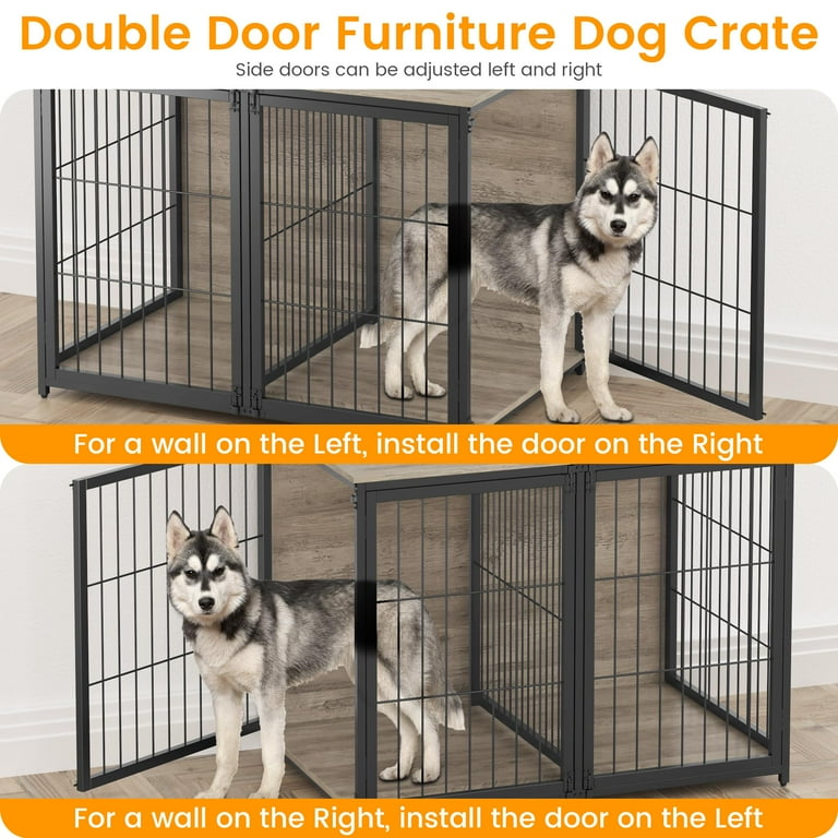 Dog Crate Furniture with Storage Shelves,Wooden Dog Crate End