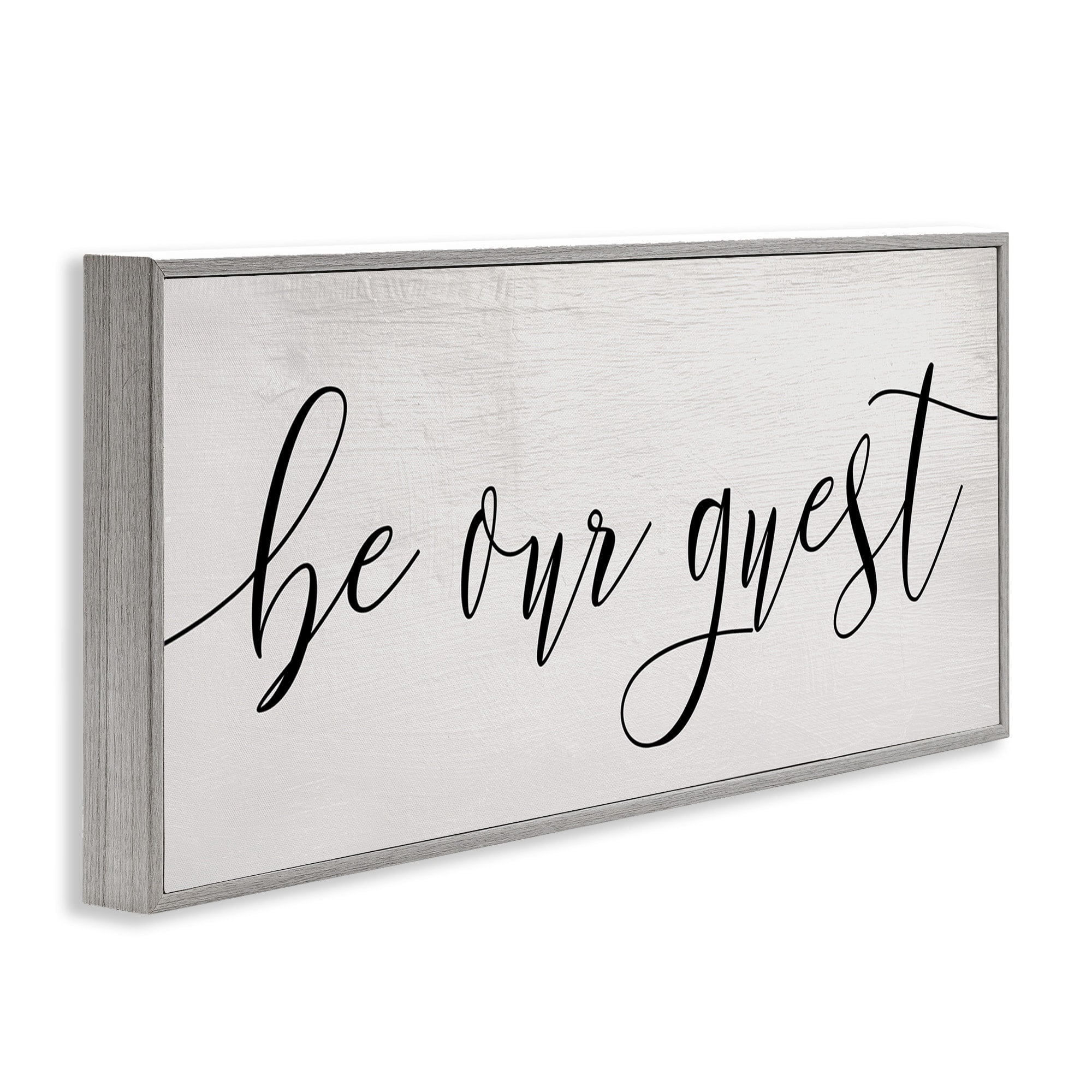Stupell Industries Be Our Guest Script White Wood Look Typography Graphic Art Gray Framed Art Print Wall Art, 10x24, by Daphne Polselli