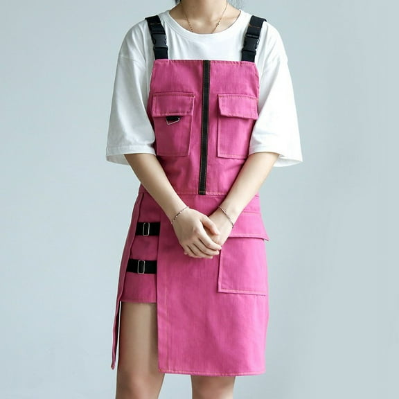 Fashion Korea Canvas Woodworking Antifouling Barista Kitchen Restaurant Waterproof  Barber Uniform Cleaning Durable Overol Apron (Rose Red)