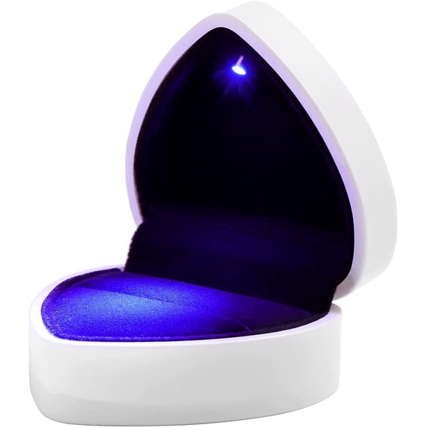 Caja de terciopelo con forma de corazón para anillos de boda, con luz LED, ideal para San Valentín, bodas y aniversarios, color rojo (blanco)