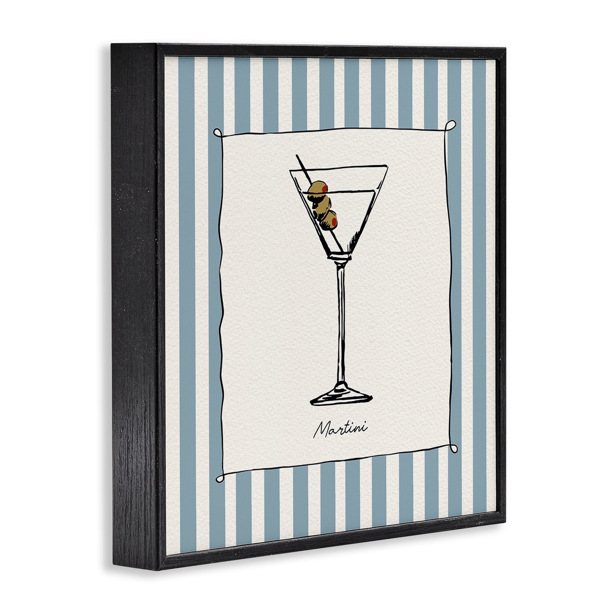 Stupell Industries Martini Summer Stripes Black Framed Giclee Art, design by Susan Jill