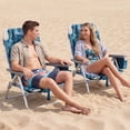 thumbnail image 2 of Costway 2PCS Beach Chairs with 5-Position Backrest & Padded Headrest, Cup Holder & Ice Bag Palm Tree Green, 2 of 9
