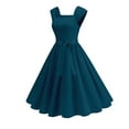 thumbnail image 2 of Juesizh Womens Vintage Dress Square Neckline Sleeveeless Big Puffy Midi Dress Fashion Casual Solid Color Waist Defining Designed Tea Party Dress, S-2XL, 2 of 4