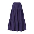 thumbnail image 2 of Liacowi Women's Cotton linen Pleated Big Hem Long Skirts Juniors Solid Color Elastic Waist Maxi Skirt Casual Daily Wear, 2 of 6