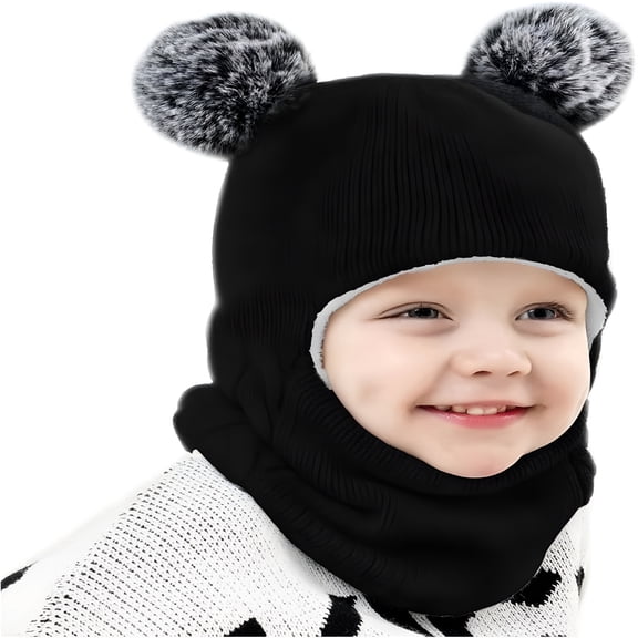 TELOLY Toddler Winter Hat Scarf Set, 2-Layer Fleece Lined Warm Knit Hat for 2-8 Years Kids, Unisex Cold Weather Accessories for Boys Girls