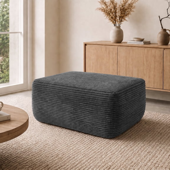 Yomsum Oversized Ottoman Bench, Large Rectangular Floor Ottoman, Comfortable Footrest and Extra Seating for Living Room, No Assembly Needed, Gray