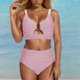 thumbnail image 2 of Conjunto de Bikini de Cintura Súper Alta para Mujeres con Cuello en V con Textura Ruched 2025 Traje de Baño de Playa de Verano, 2 of 7