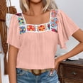thumbnail image 2 of Uootdi Womens Tops Square Neck Vintage Embroidered Short Sleeve Shirts Flared Sleeve Relaxed Fit Trendy Casual Vacation Outfits Gift, 2 of 9