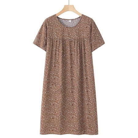 GZWYHT Nightgowns for Women Clearance Cotton Pajamas Summer Cotton Silk Short Sleeved Sleep Dress For Middle Aged New Loose Fitting Home Wear Elderly Sleepwear Plus Size Dress Lingerie for Women