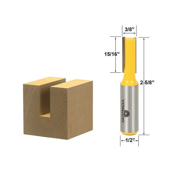 Straight/Dado Router Bit - 3/8"W x 15/16"H - 1/2" Shank - Yonico 14157
