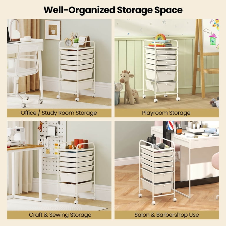 Costway 6-Drawer Rolling Storage Cart, White photo 6