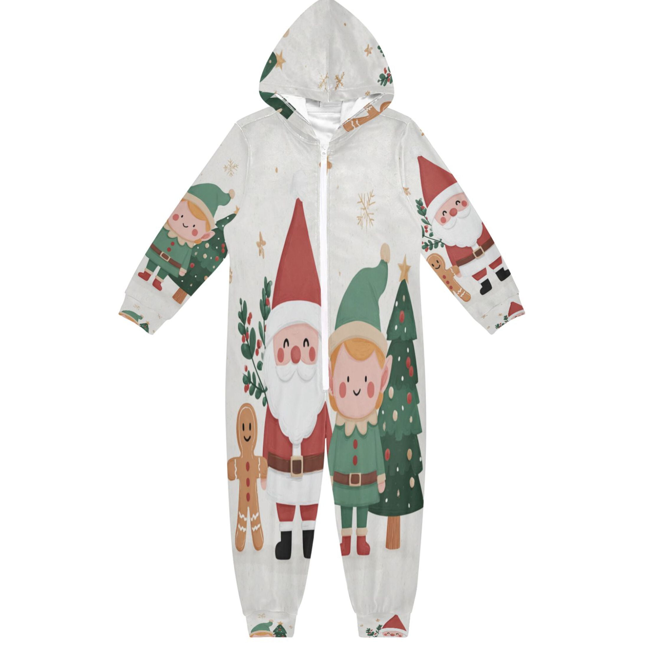Ttyddzy Children's one-piece Hooded Pajamas Soft Crystal Velvet with Kids Girl Boys,Loose Convenience Long Sleeves Zipper for 4T-14Y ，Santa Claus and The Little Elves