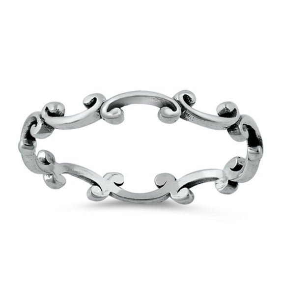 Sterling Silver Floral Filigree Band Ring Size 8