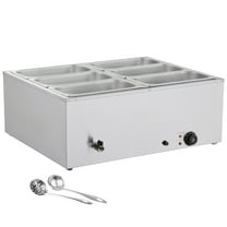 KFFKFF Commercial Food Warmer, 1500W Electric Stainless Steel Steam Heater with Lid, 6-Pan Countertop Buffet Bain Marie for Efficient Heating, Includes Soup & Perforated Ladles, Ideal for Catering