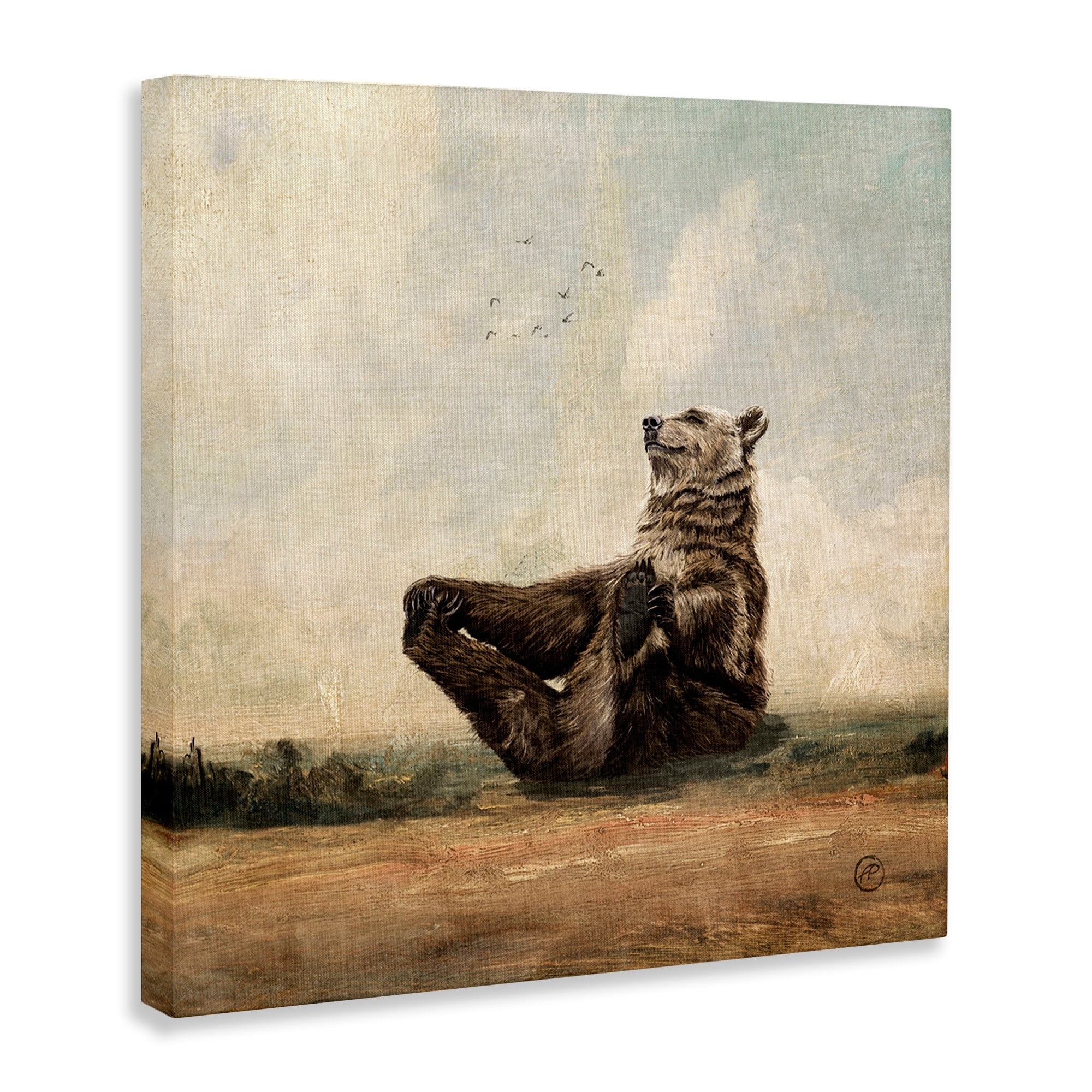 Stupell Industries Bear Holding Paws Staring Sunset Fun Animal Portrait,24 x 24, Design by Paula Belle Flores
