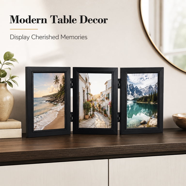 MetMetalrt Trifold Hinged Wood Photo Frame Black photo 5