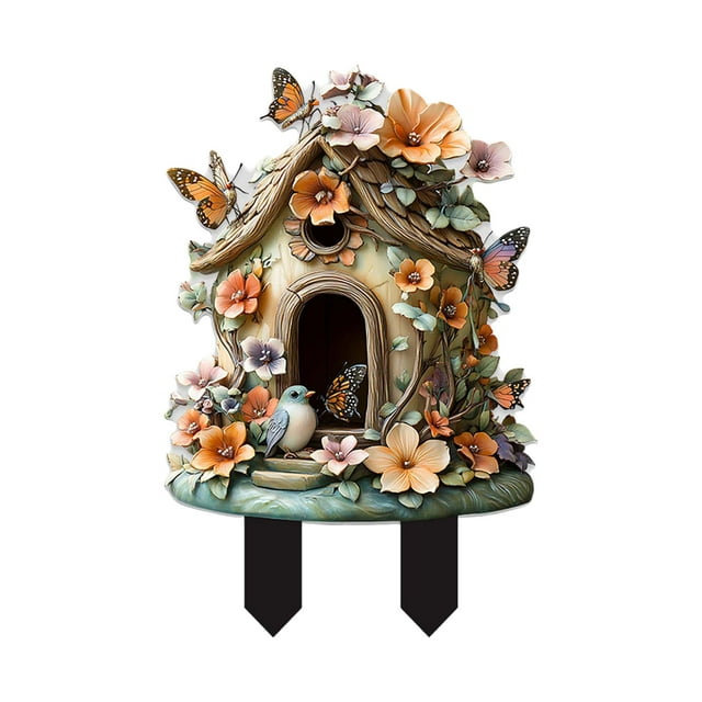 Kcodviy Cute Bird Garden Stake Acrylic Flat Design Yard Art Feature Theme Ornament