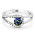 thumbnail image 2 of Gem Stone King 925 Sterling Silver Blue Mystic Topaz Engagement Ring for Women | 0.85 Cttw | Round 5MM | Gemstone November Birthstone | Size 7, 2 of 3
