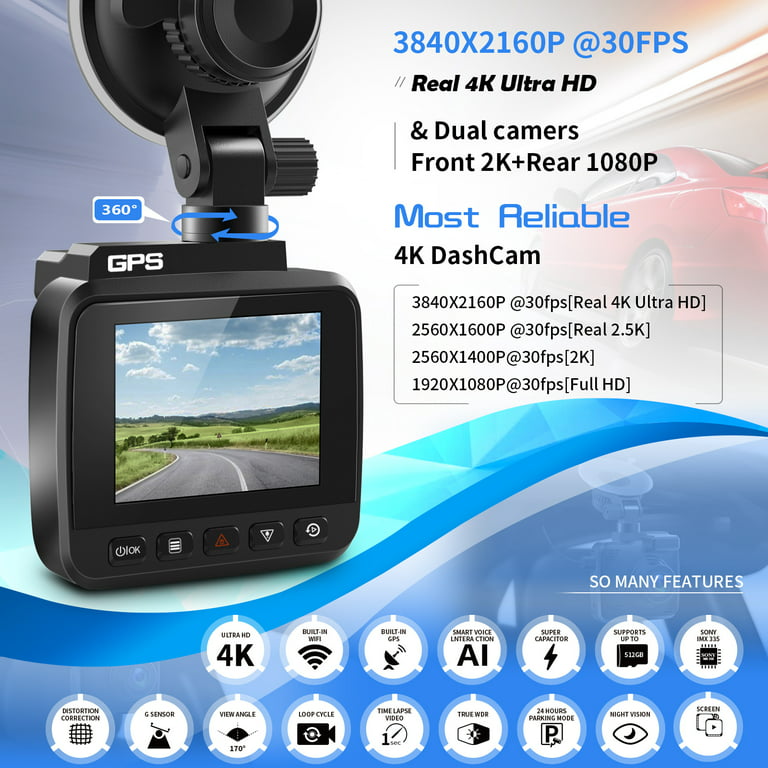 AZDOME 4K Dash Cam WIFI GPS Dual Lens Car DVR Video Driving Recorder Dash  Camera