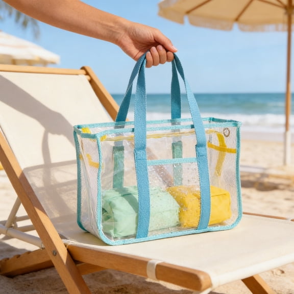 Ohmyroo Transparent PVC Beach Tote Waterproof Shoulder Bag For Travel Gym Pool Essentials Assorted Colors 14 Inch