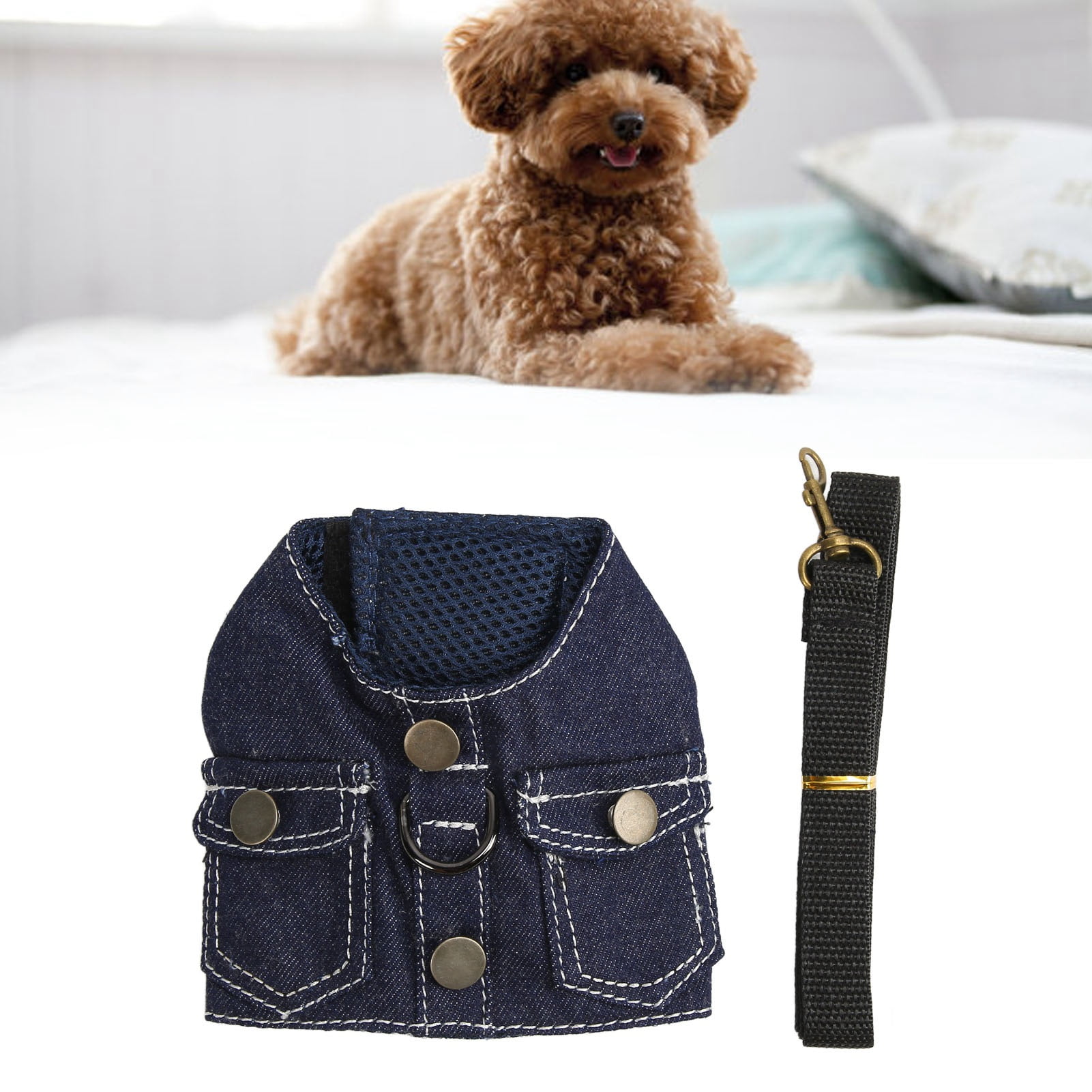 Dog Denim Harness Jacket Breathable Mesh Tight Fit Soft Dog Jacket Harness For Cat Small Dogs