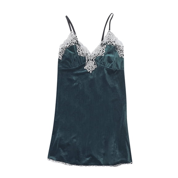 Yutk Long Summer Dresses for Women 2024 Women Gold Velvet Sling Skirt Sexy Lingerie Home Wear Pajamas Nightdress Green S